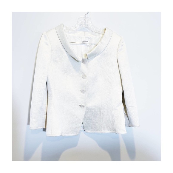 Armani Collezioni Beige Tweed Blazer Metallic Weave Pattern SZ8 - Picture 1 of 8